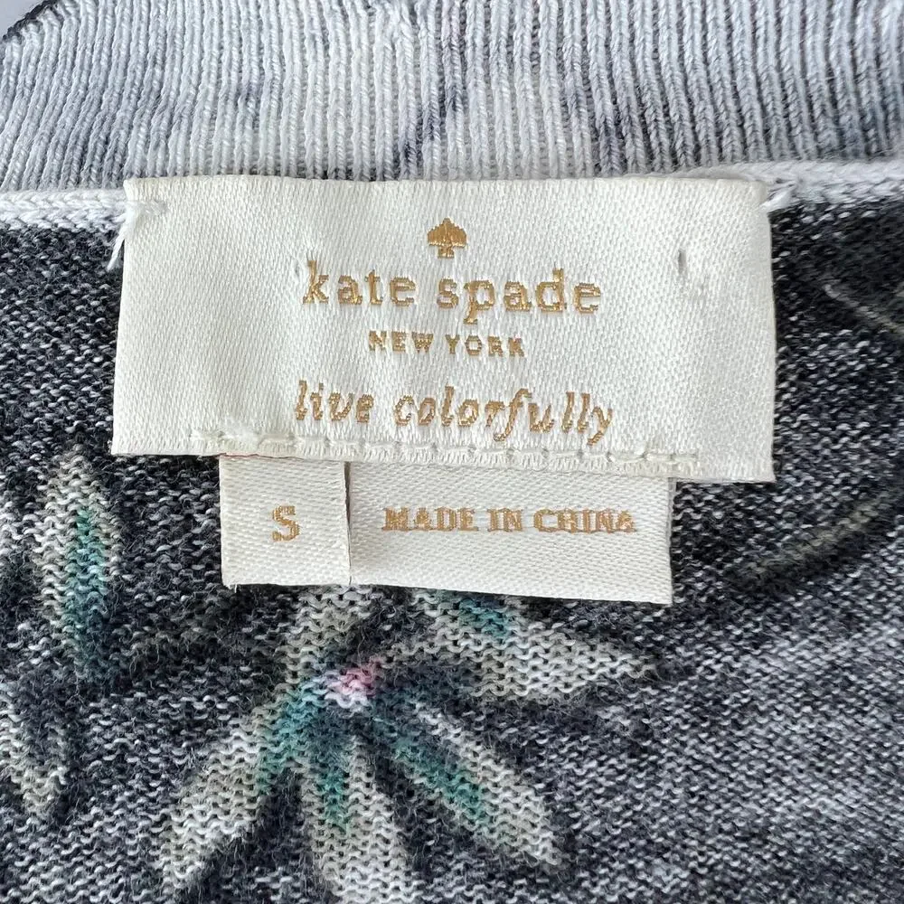 KATE SPADE Botanical Pima Cotton 3/4 Sleeve Lace Accent Knit Cardigan Size S